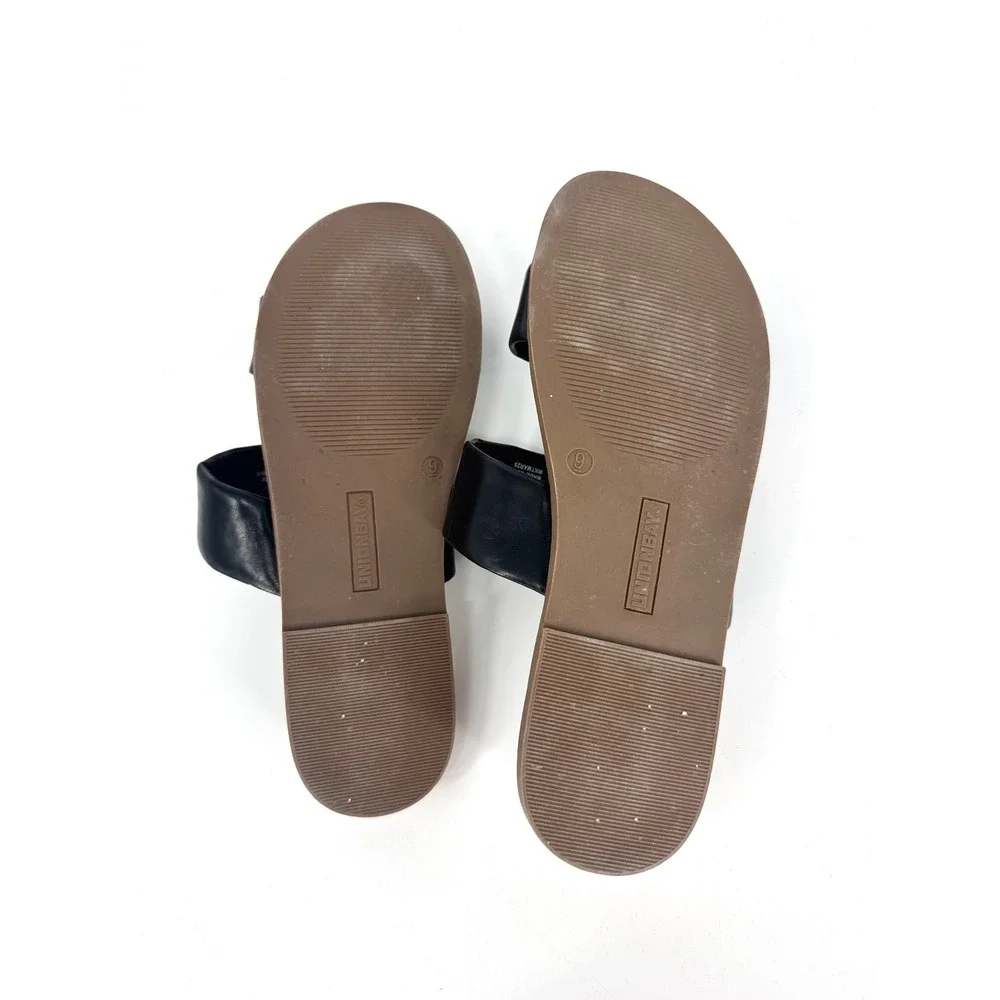 Unionbay Refresh Black Two Strap Slide Sandals Womens 9 Flat Brown Sole